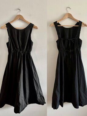 Oak + Fort Tie Back Poplin Midi Dress Black Size Small